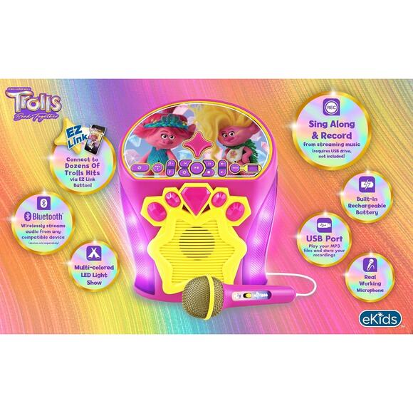 eKids Trolls Band Together Karaoke Machine, Bluetooth Speaker with Microphone - Picture 3 of 7